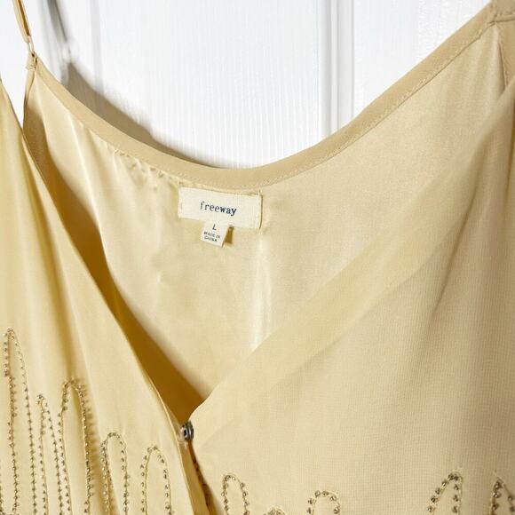 Freeway Sz Large‎ Cream Beaded Sequin Sleeveless Strappy Dressy Romper - Picture 2 of 7